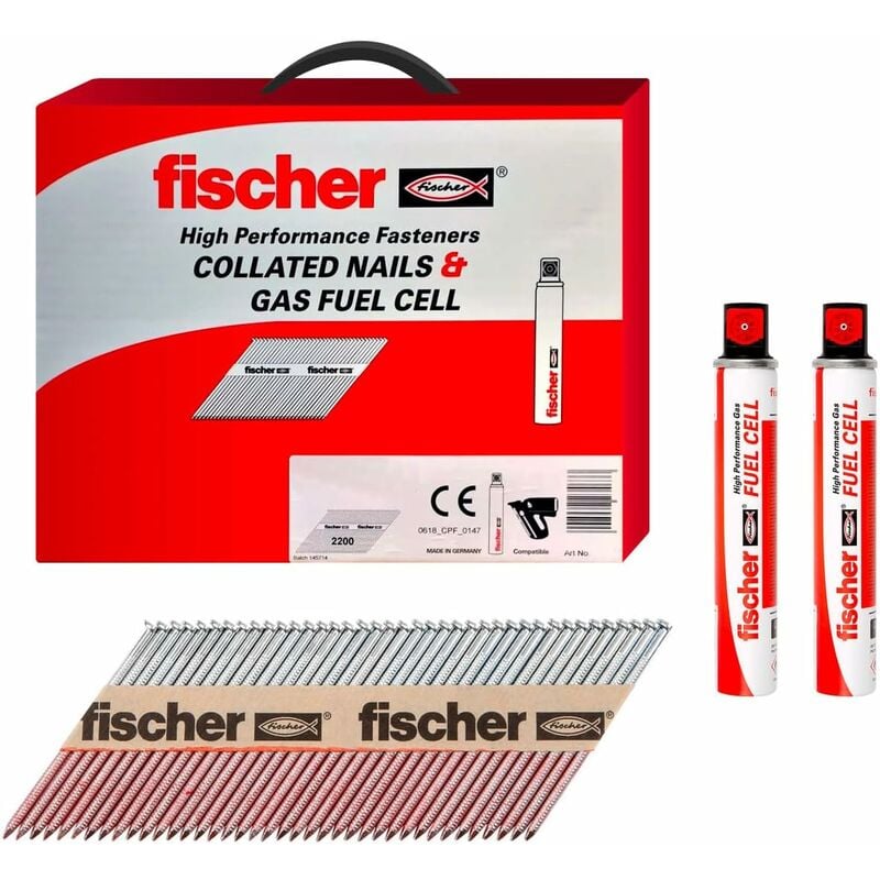 Galvanised ring Framing Nails 90x3.1mm Fuel Gas Cells included / 534701 - Fischer