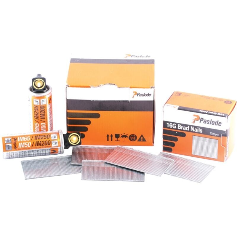 Paslode 19mm IM65 Galvanised Straight Brads 2000 2 x Fuel Cells PAS921586