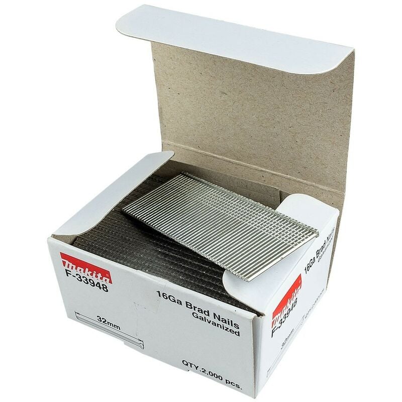 F-33948 1mm x 32mm Galvanised 16 Gauge Brads 2000 Pieces DBN600 AF601 - Makita