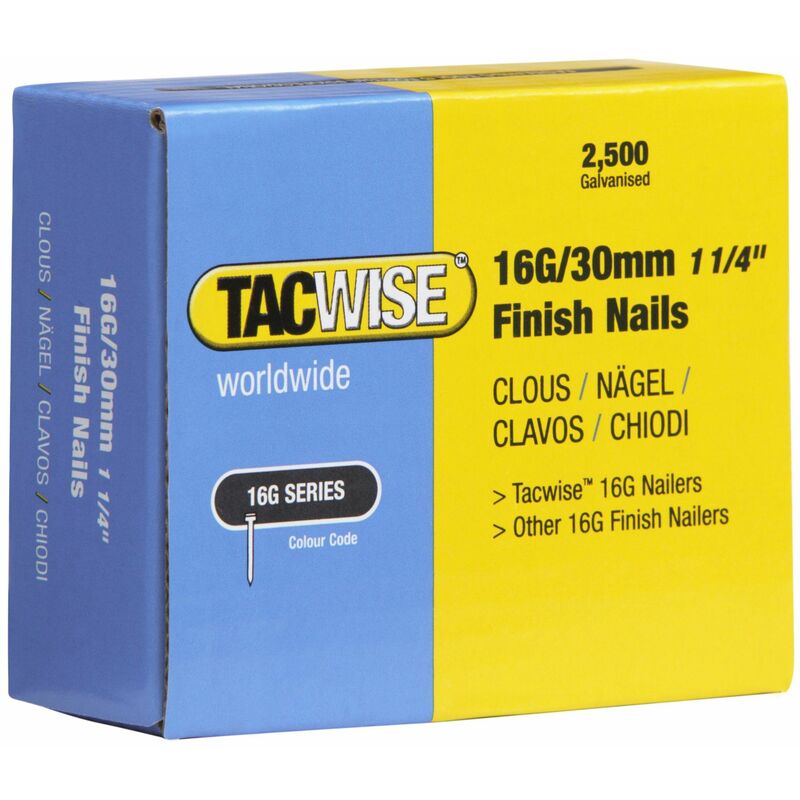 Tacwise - 16 Gauge Straight Finish Nails 30mm Pack 2500 TAC0293
