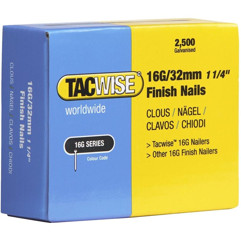 Tacwise - 16 Gauge Straight Finish Nails 35mm Pack 2500 TAC0295