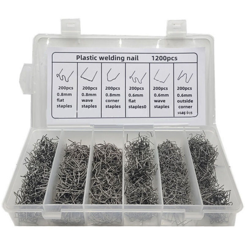 1200 Pieces Car Bumper Repair Plastic Welding Nails Box of Mind Hot Staples Suitable Welding Wire Repair Nails for Auto